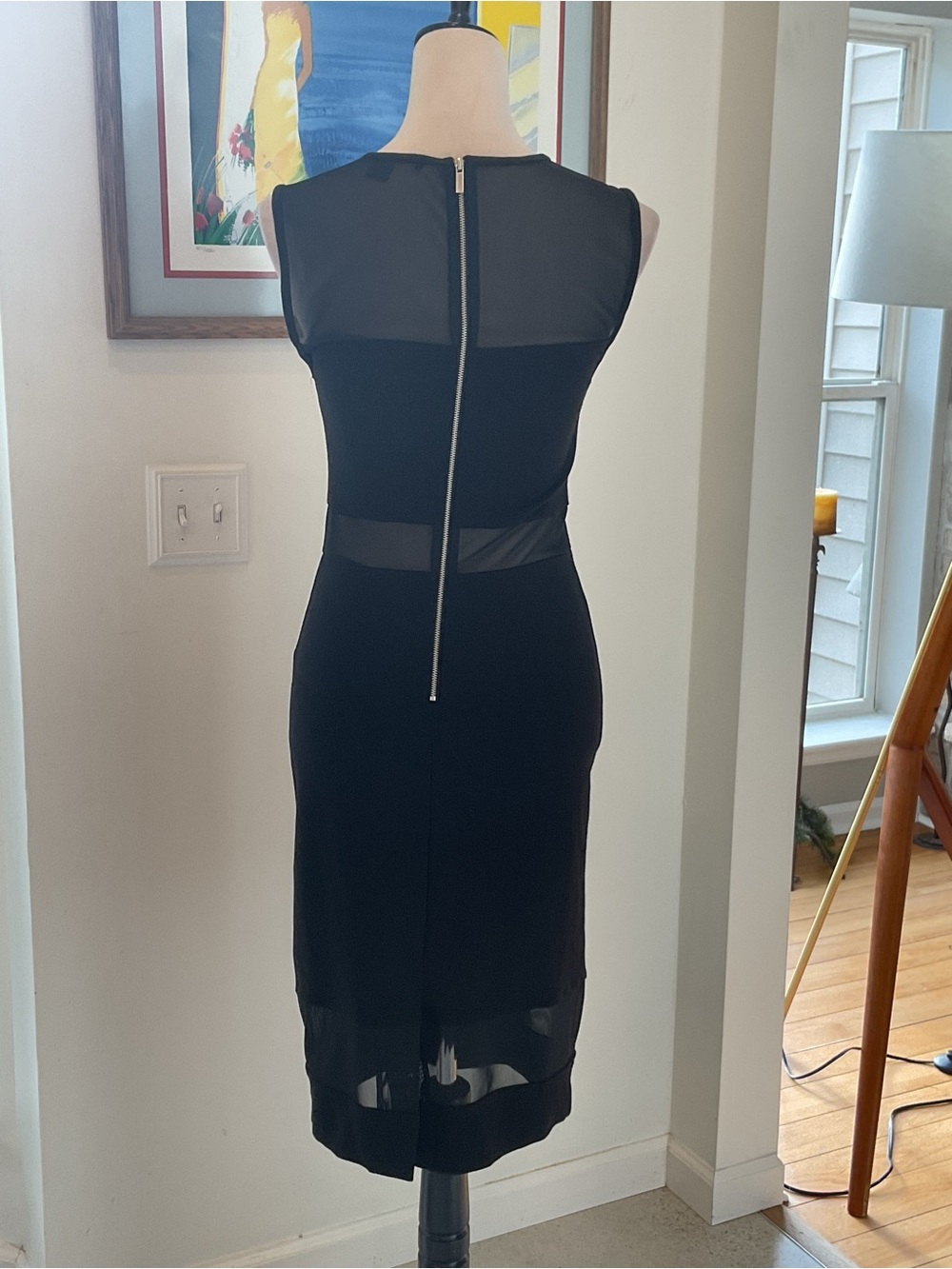 French Connection Black Midi Dress with Sheer Insets - Picture 9 of 12